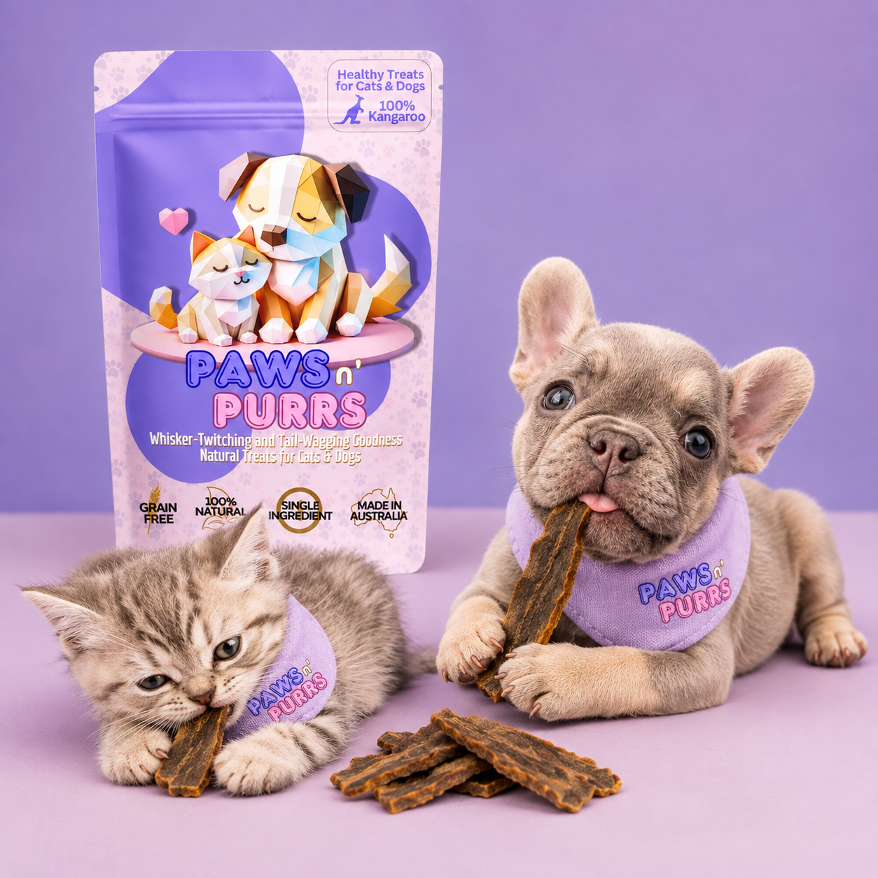 Paws n’ Purrs Roo Jerky 80g – Australian kangaroo treats for dogs and cats